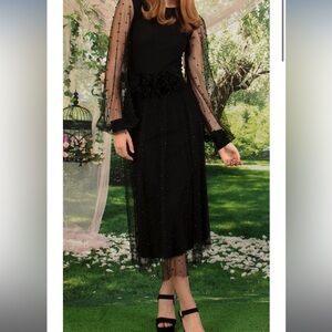 tea length a line tulle layer black skirt with faux pearls